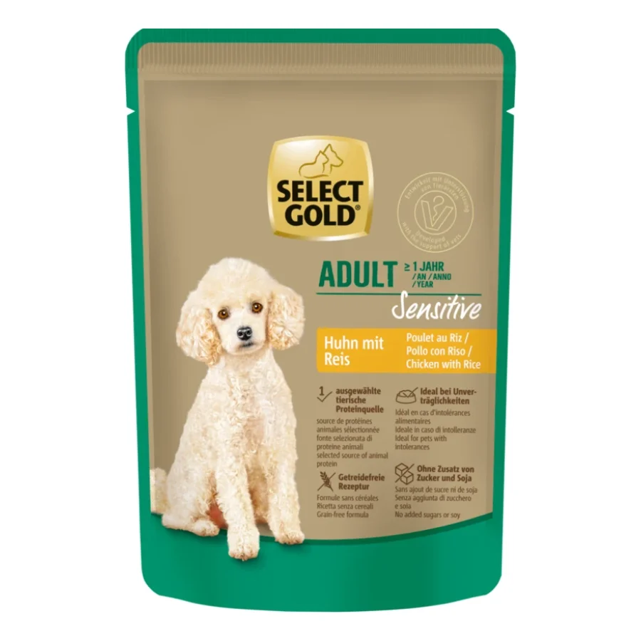SELECT GOLD Sensitive Sachets de Nourriture Humide Chien Adulte Poulet au riz 12x100 g