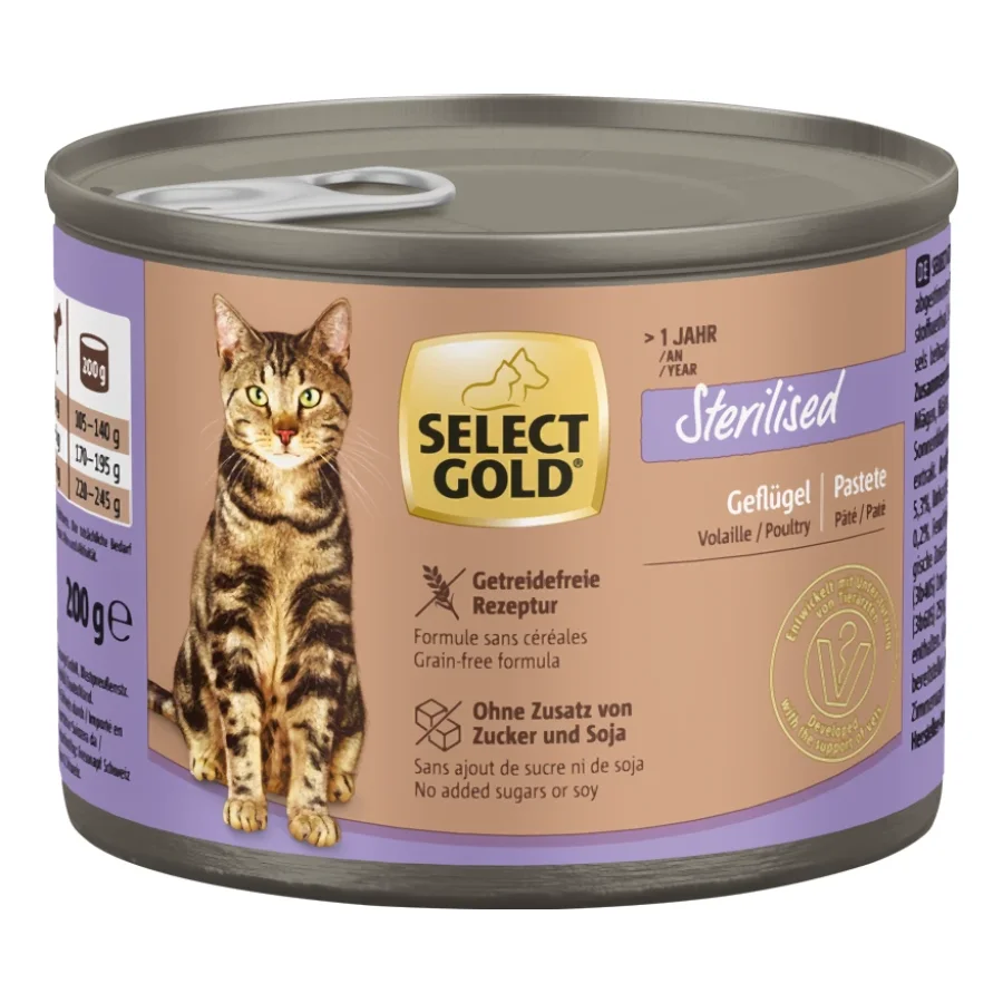 SELECT GOLD Sterilised Boîtes de Pâtée Chat Adulte Volaille 6x200g