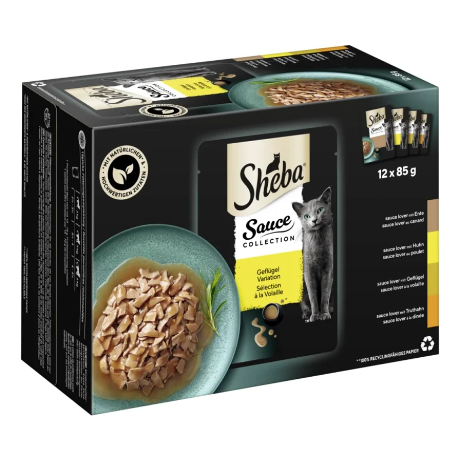 Sheba Collection de Sauces Nourriture Humide Chat Adulte, Assortiment, en Sauce 12x85 g Sélection de volaille