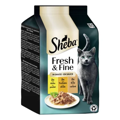 Sheba Fresh & Fine Nourriture humide pour chat adulte, Multipack, en sauce 36x50 g poulet, dinde et canard