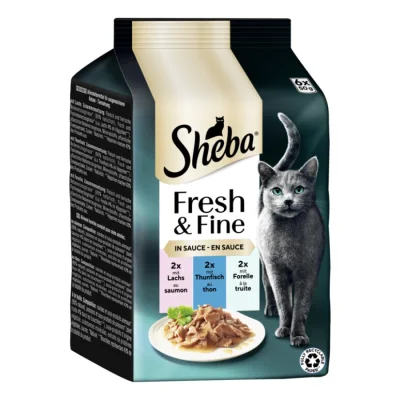 Sheba Fresh & Fine Nourriture humide pour chat adulte, Multipack, en sauce 36x50 g Saumon, thon et truite
