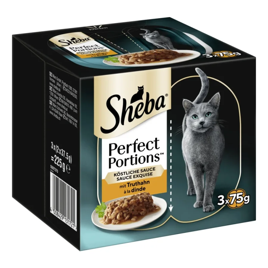 Sheba Perfect Portions nourriture humide pour chat, dinde en sauce 3x75 g Dinde