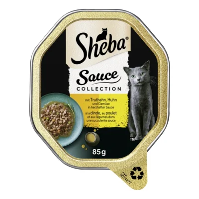 Sheba Sauce Collection 22 x 85 g Poulet, dinde et complément de légumes, En sauce