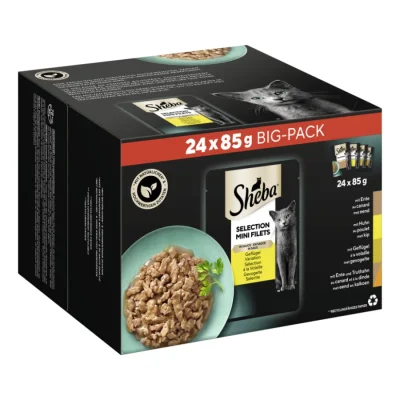 Sheba Sélection Mini Filets Nourriture Humide Chat Adulte, Pack Mixte, Variation de Volaille, en Sauce 24x85 g
