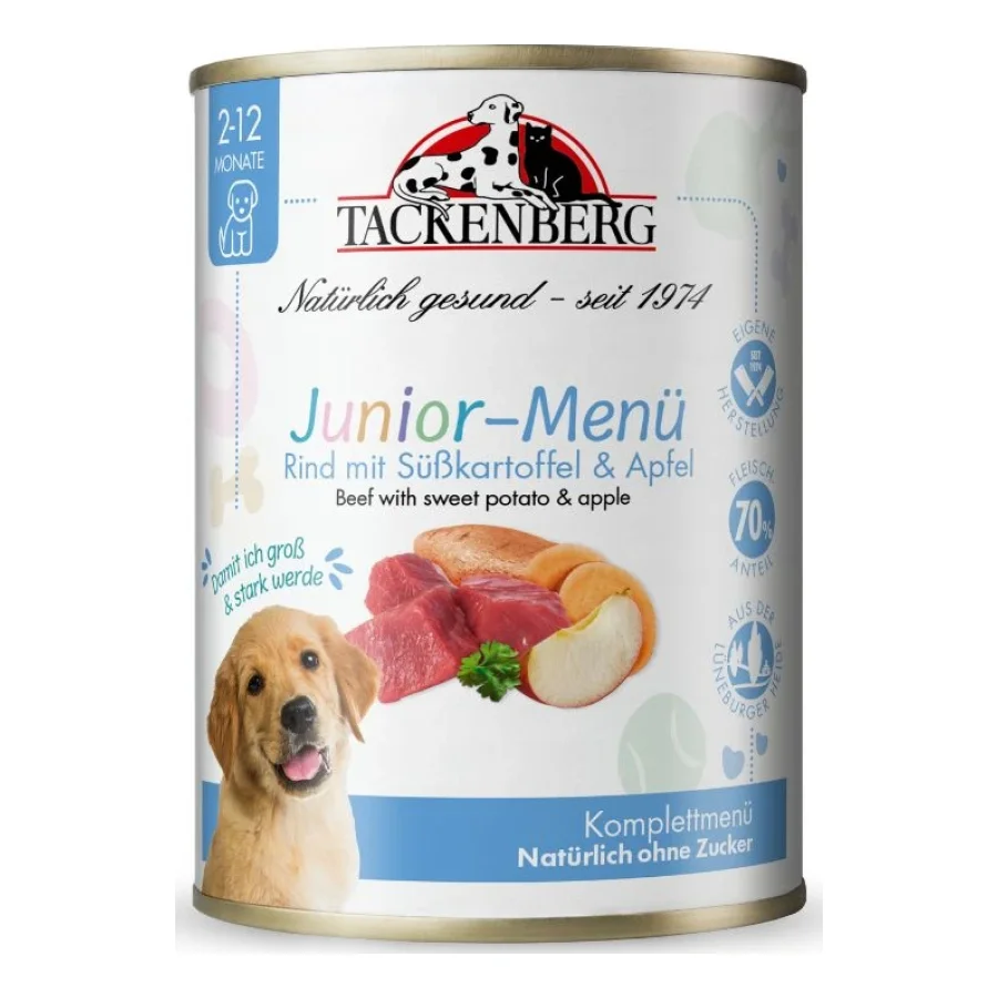 Tackenberg Nourriture humide pour chien, Menu chiot Rind mit Süßkartoffel 6x400 g