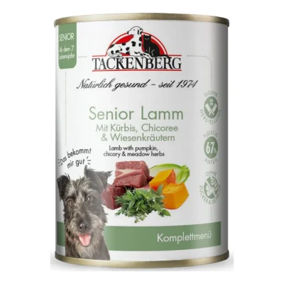 Tackenberg nourriture humide pour chien, menu senior / sensible. Agneau et potiron 6x400 g