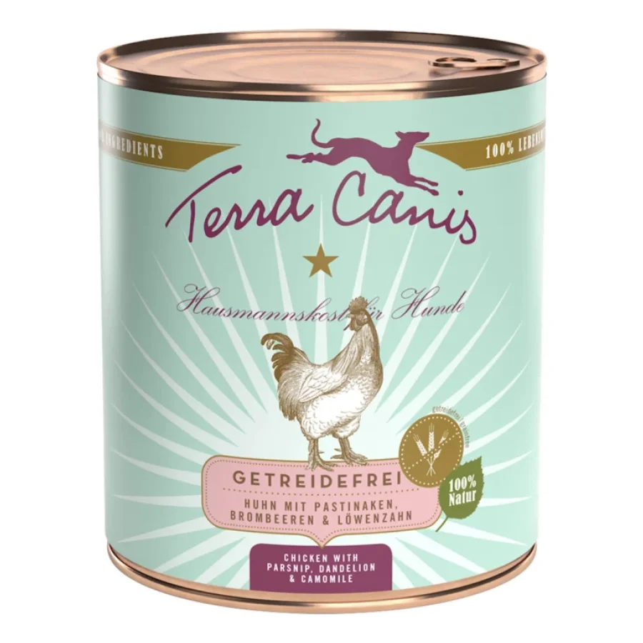 Terra Canis sans céréales Adult 6x800g Poulet aux panais, framboises et pissenlits