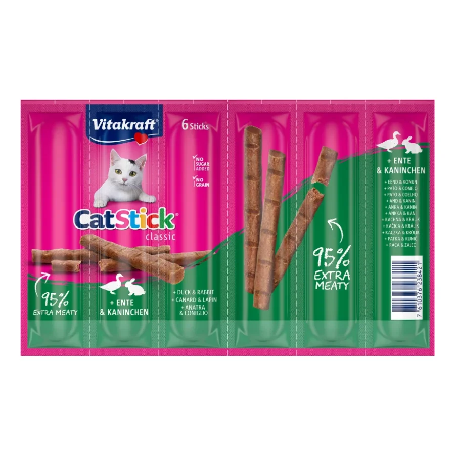 Vitakraft Cat-Stick mini 10 x 6 pièces Canard et lapin
