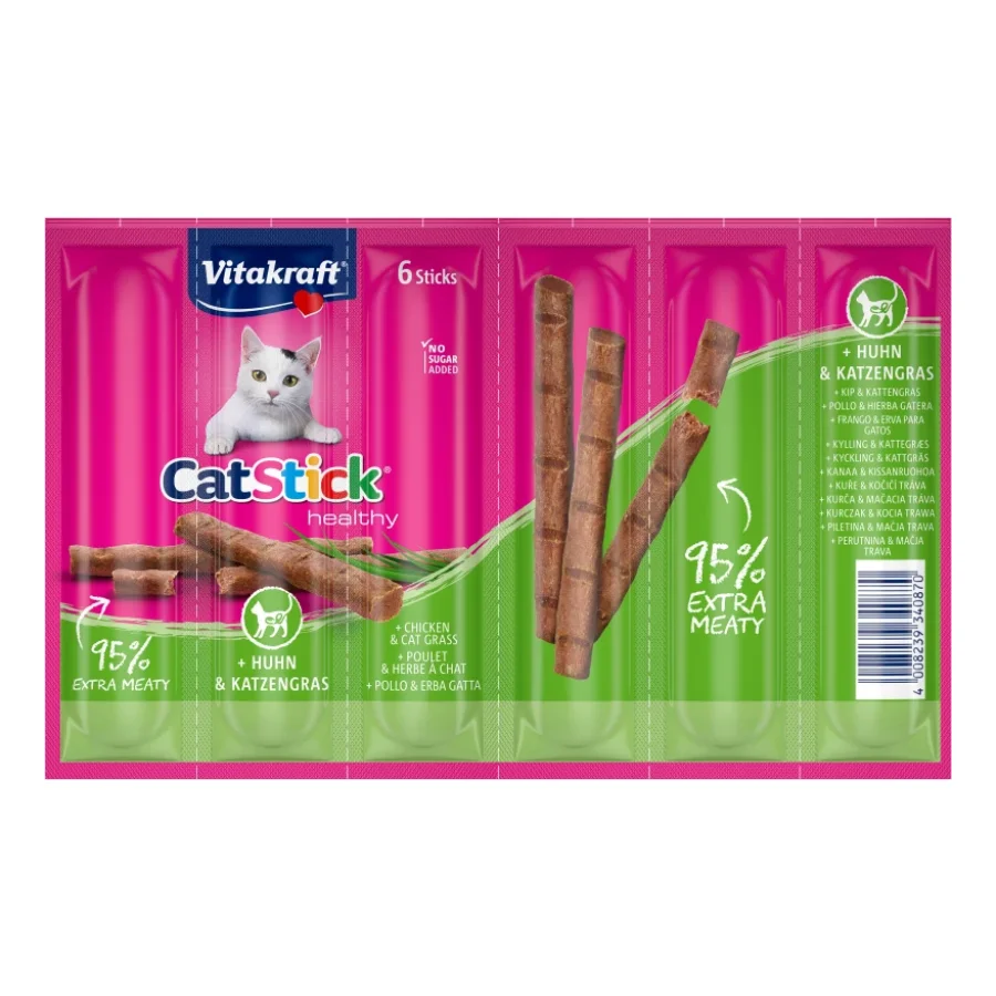 Vitakraft Cat-Stick mini 10 x 6 pièces Poulet et herbe aux chats