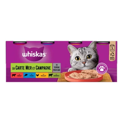 Whiskas Boites La Carte Mer et Campagne en Terrine 4 variétés pour chat 4x400g