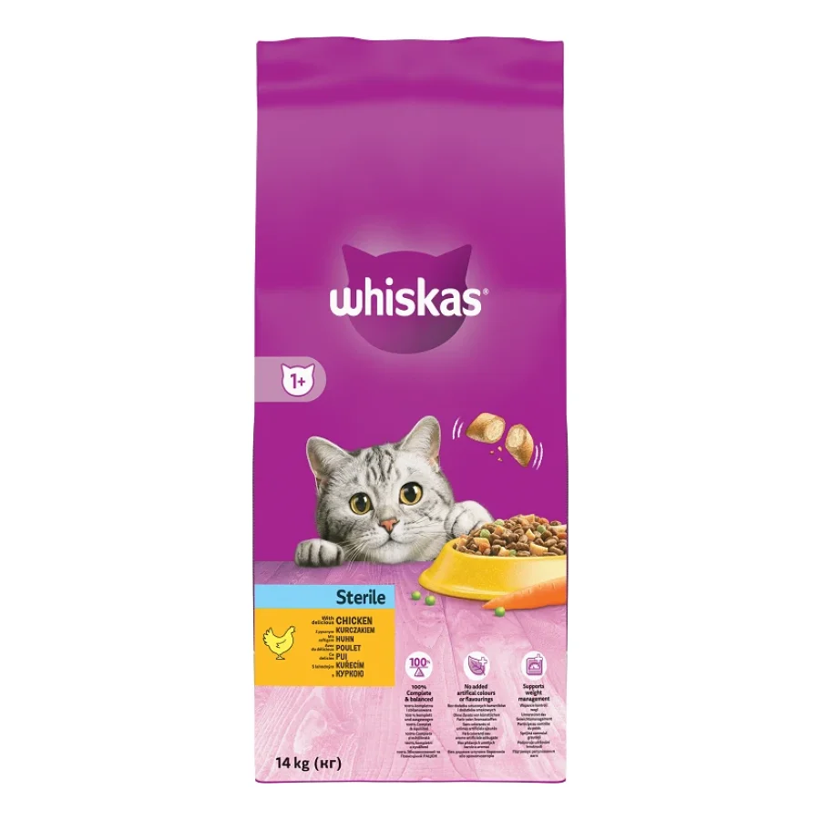 Whiskas Croquettes au poulet pour chat adulte stérilisé 14 kg