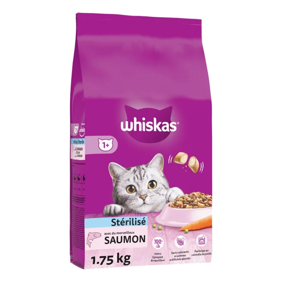 Whiskas Croquettes au saumon pour chat adulte stérilisé 1,75kg