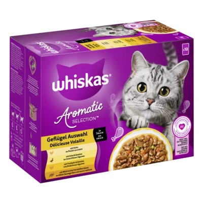 Whiskas nourriture humide pour chat adulte, multipack, 1+ sélection de volaille, en sauce 12x85 g