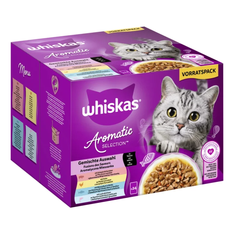 Whiskas Nourriture humide pour chat adulte, Multipack, 1+ Sélection mixte, en sauce 24x85 g