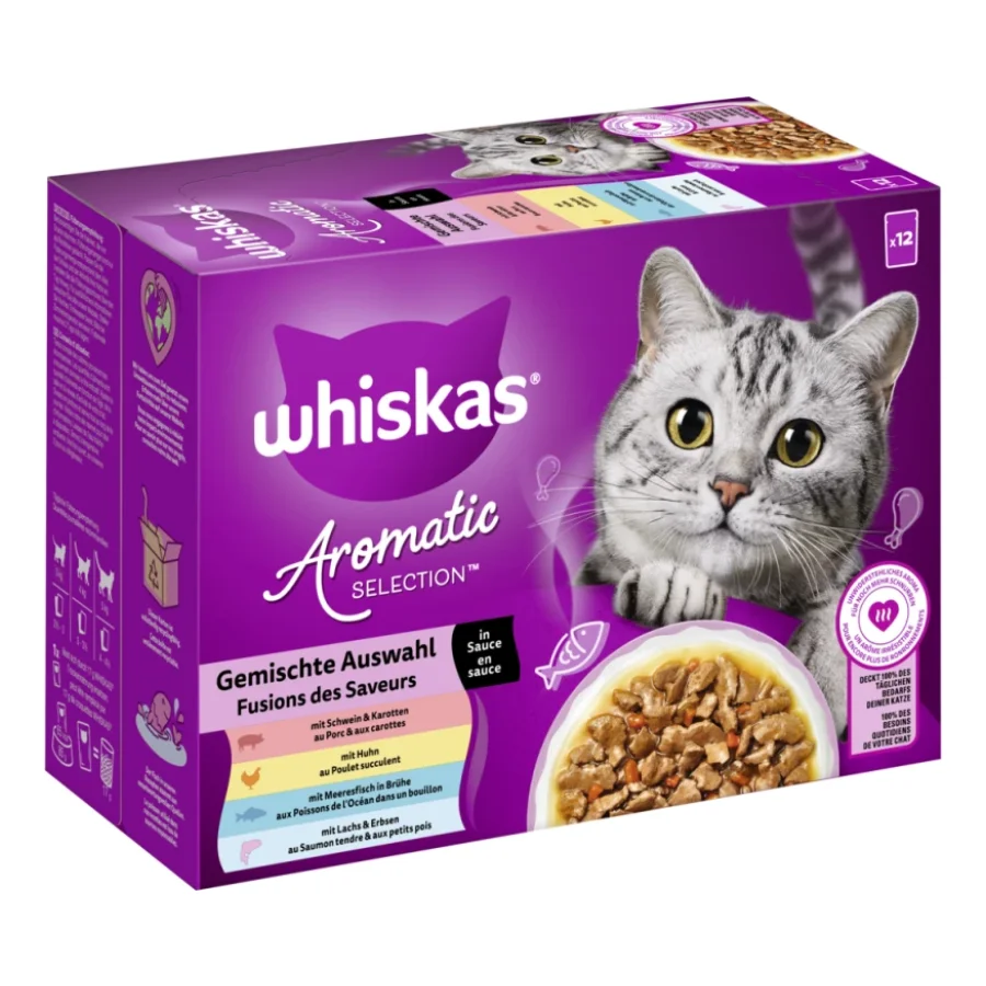Whiskas Nourriture humide pour chat adulte, Multipack, 1+ Sélection variée, en sauce 12x85 g