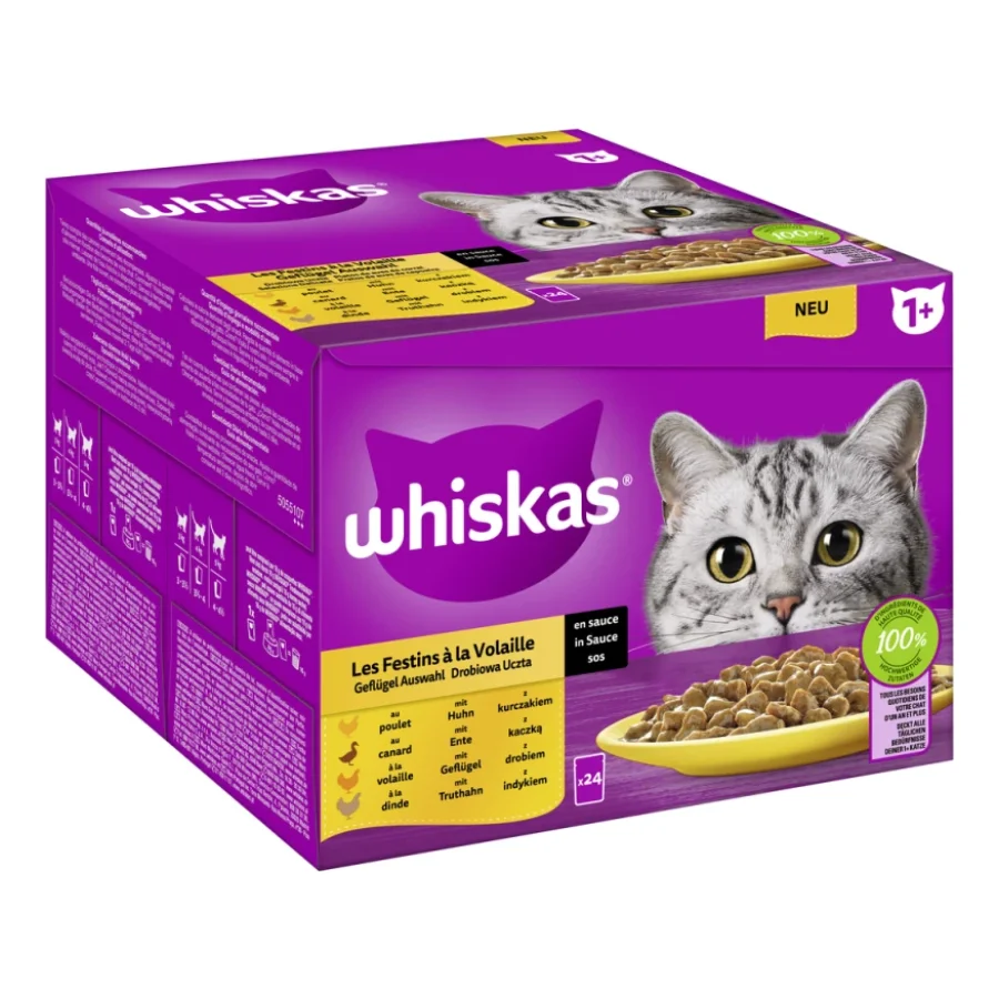 Whiskas pack de réserve 1+ sélection de volailles en sauce 24x85 g