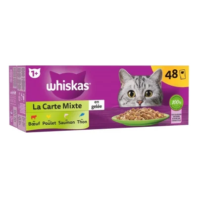 Whiskas Sachets fraîcheur La Carte Mixte en gelée 4 variétés pour chat adulte 48x85g