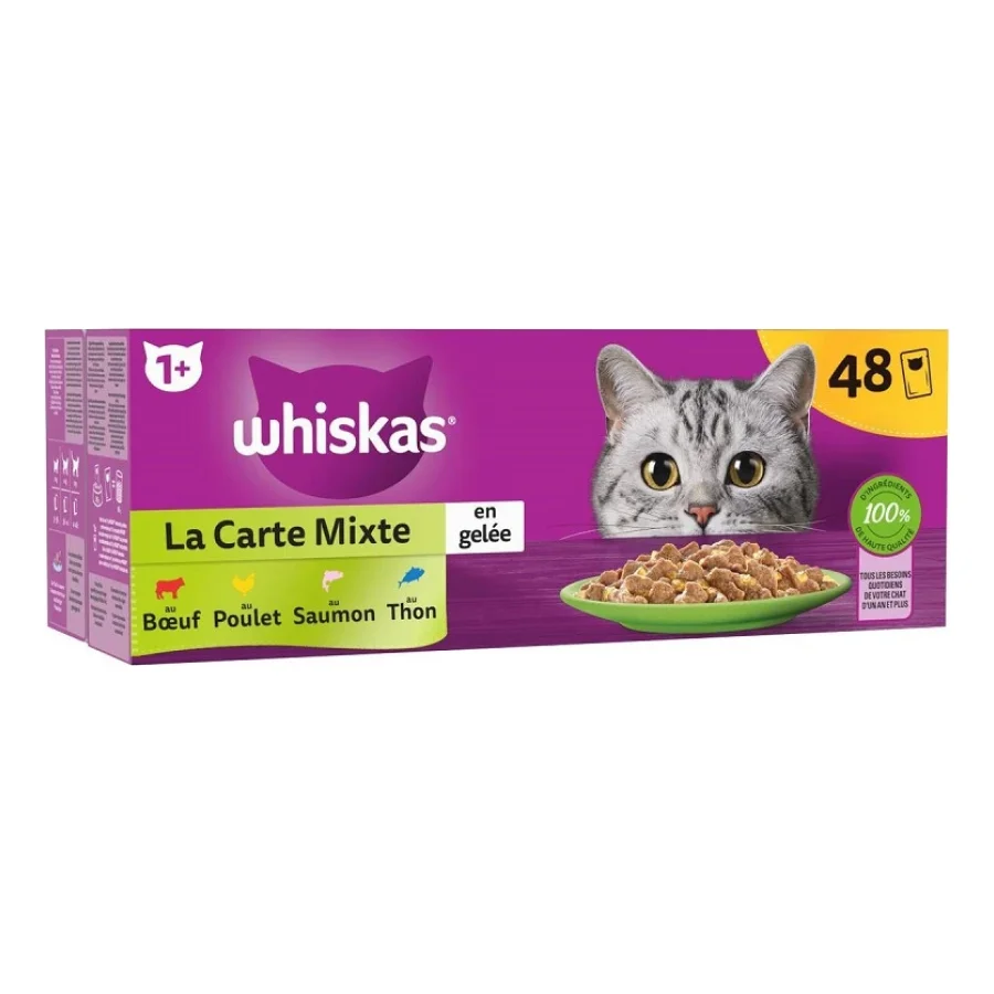 Whiskas Sachets fraîcheur La Carte Mixte en gelée 4 variétés pour chat adulte 48x85g