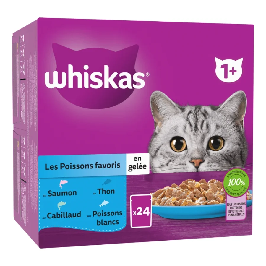 Whiskas Sachets Fraîcheur Les Poissons Favoris En Gelée Pour Chat Adulte 4 Variétés 24 x 85g