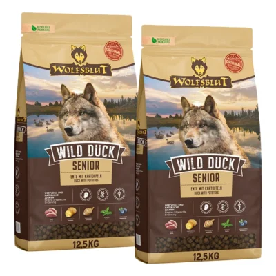 WOLFSBLUT Wild Duck Croquettes pour Chien Senior 2x12,5 kg