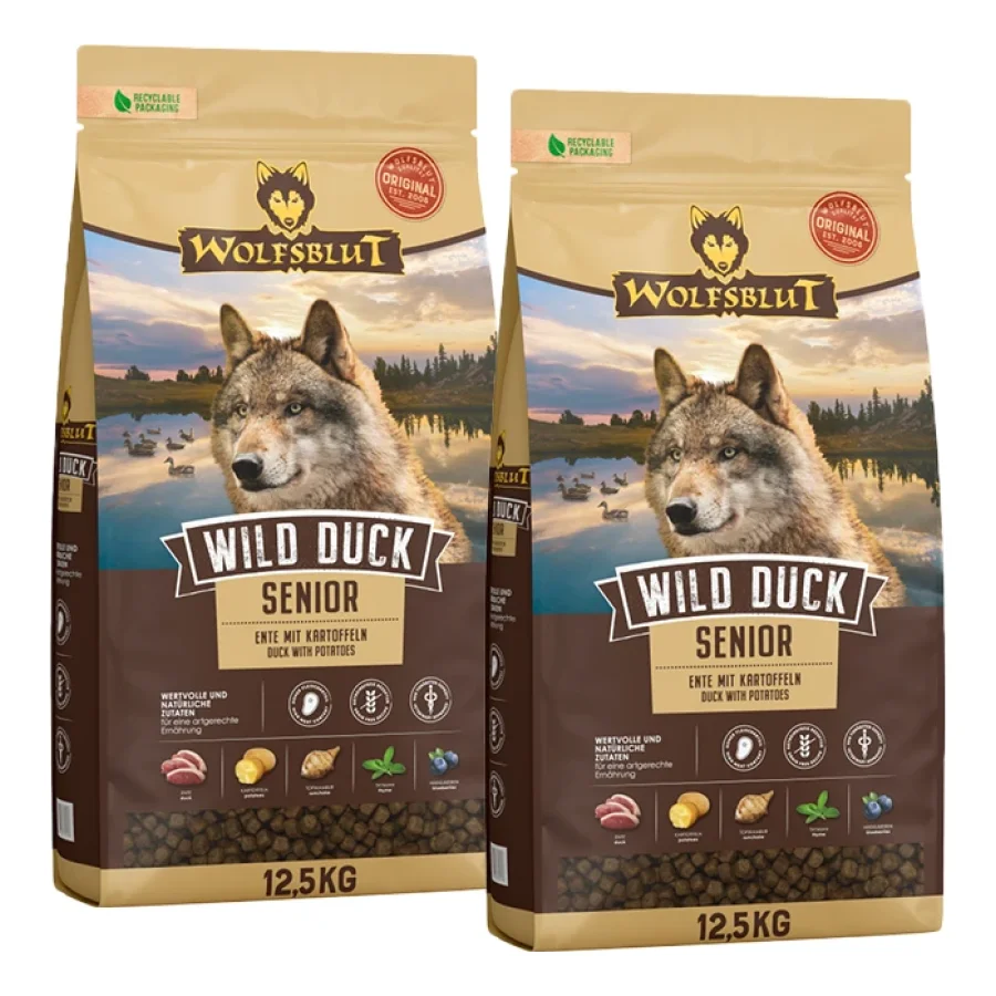 WOLFSBLUT Wild Duck Croquettes pour Chien Senior 2x12,5 kg