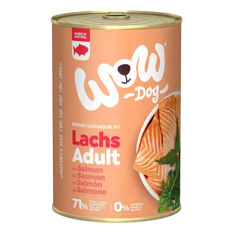 WOW nourriture humide pour chien, adulte 6x400 g Saumon et pissenlit 6x400 g