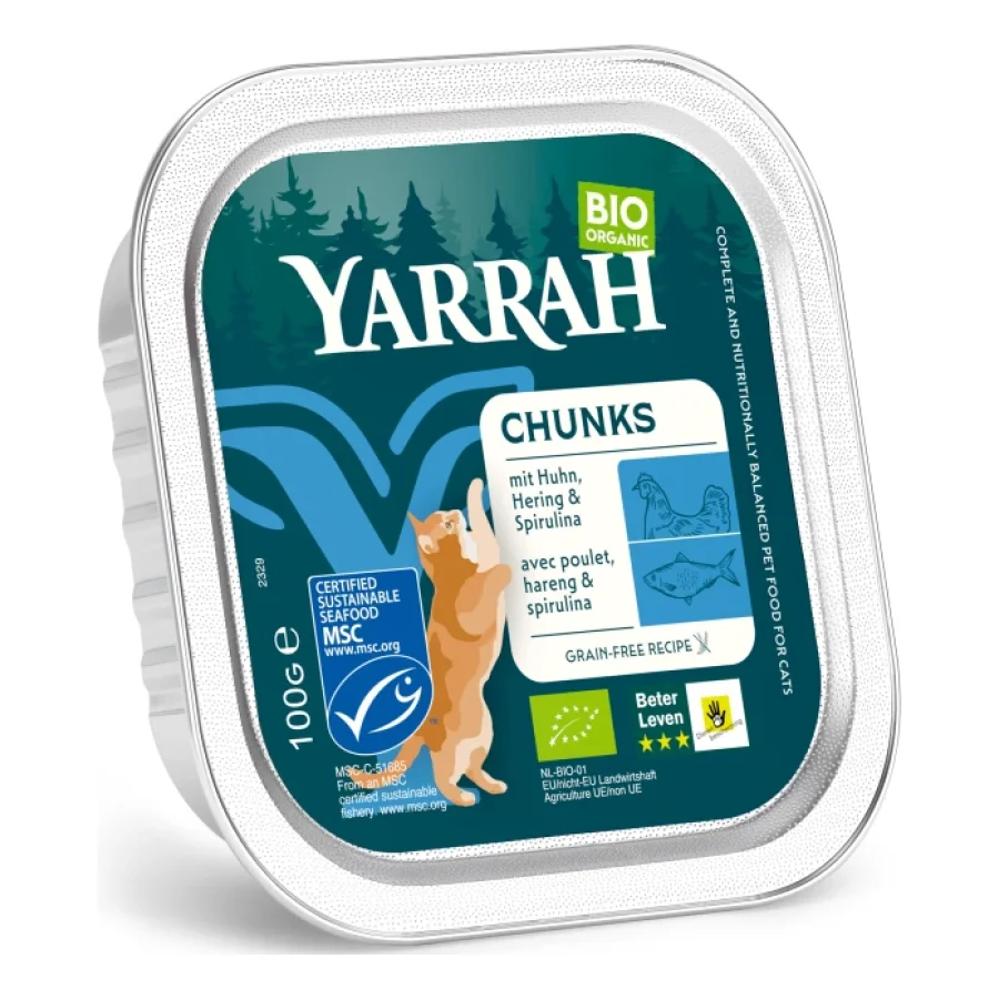 Yarrah Adult Bio Bouchées en sauce 16 x 100 g Poisson et poulet