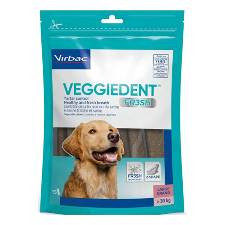 Virbac Bandes à mâcher (taille L) VEGGIEDENT Fresh pour les grands chiens (>30 kg) 15x35 g
