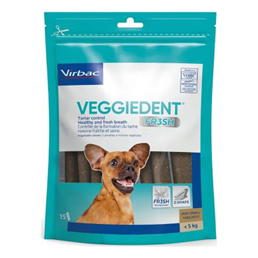 Virbac Bandes à mâcher (taille XS) VEGGIEDENT Fresh pour les très petits chiens (< 5 kg) 15x9 g